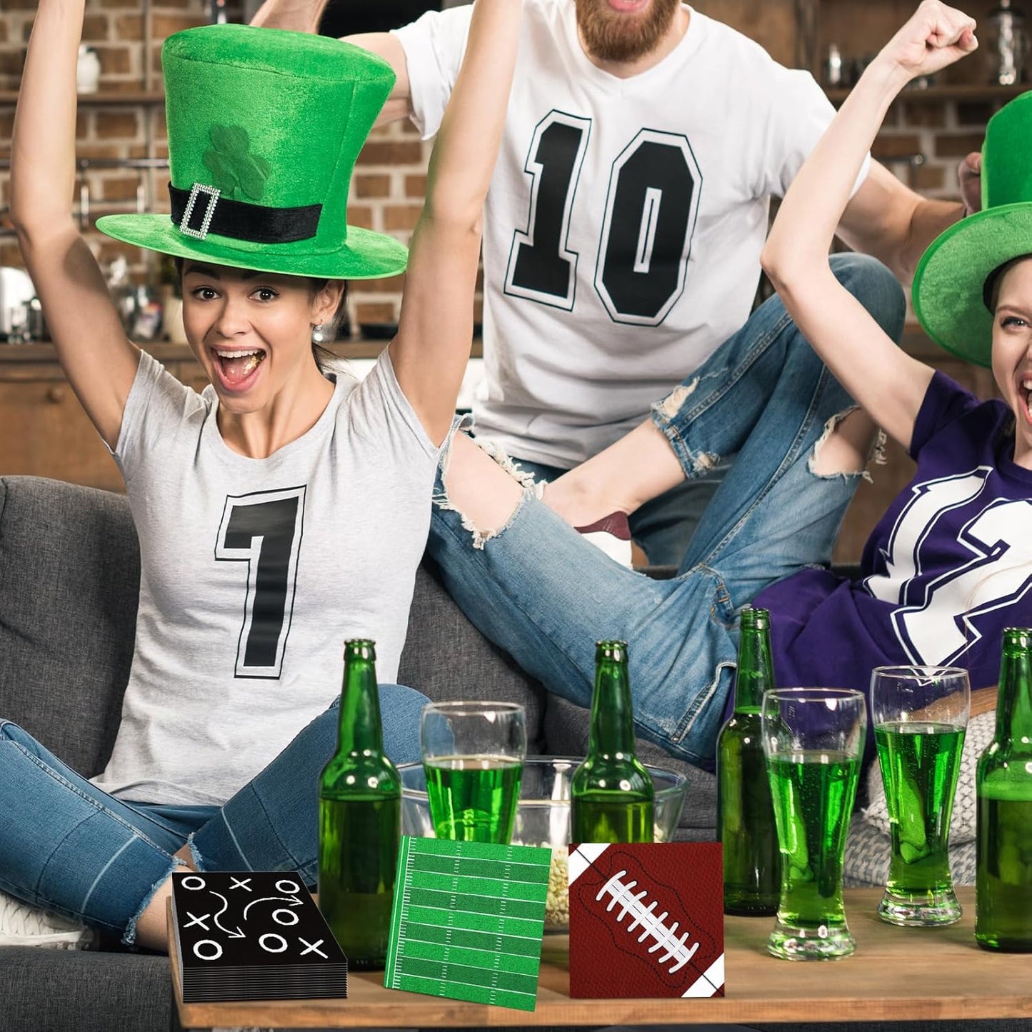 100 Pcs Football Themed Party Decorations Football Napkins Disposable 4 Designs Sports Party Supplies for Sports Game Events Supplies Birthday Tailgate Decorations