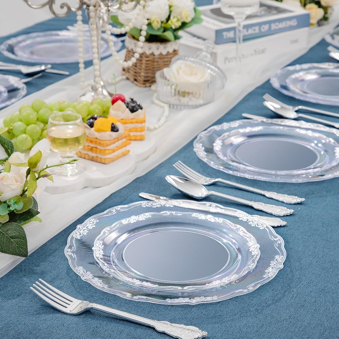 DaYammi 60PCS Clear Plastic Plates Heavy Duty Clear Disposable Plates 7.5” Fancy Dessert Plates Small Cake Plates Appetizer Platos Hard Round Plastic Platos Disposable for Wedding and Party
