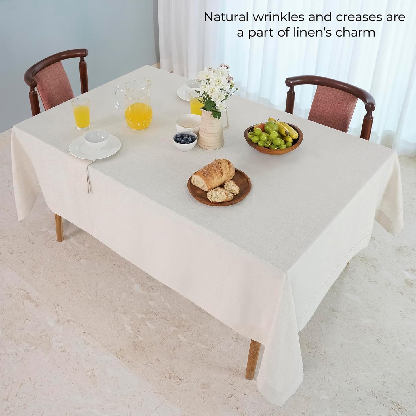 D'Moksha Homes Linen Tablecloth 60 x 102 Inch - 100% Pure Linen Light Natural Table Cloth for Rectangle Tables - Machine Washable Cloth Tablecloth for Fall, Autumn and Halloween