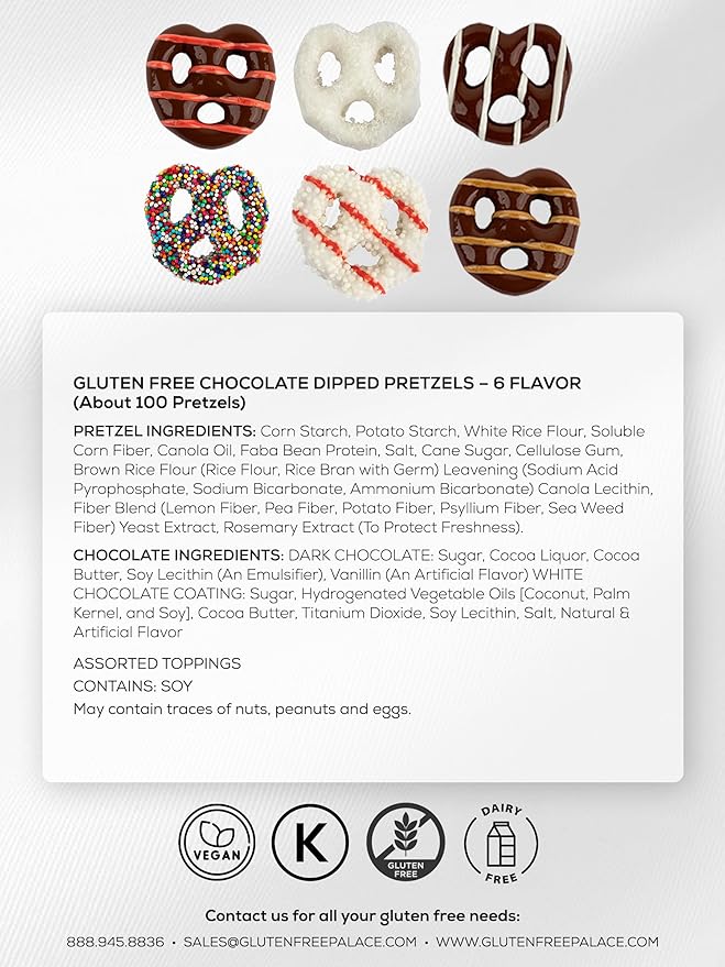 Gluten Free Palace Chocolate Covered Pretzels Gift Box – Holiday Gluten Free Treats for Thanksgiving, Christmas, and New Year – Gourmet Snack Basket for Men and Women (6 Flavors)