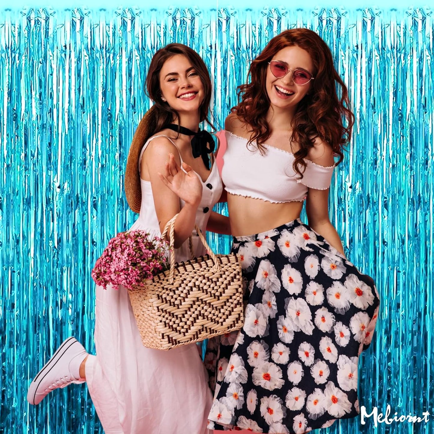 4 Pack Fringe Curtain Backdrop, 3.2Ft x 9.8Ft Blue Metallic Tinsel Foil Fringe Streamers Background for Photo Booth Birthday Wedding Baby Shower Easter Pool Ocean Underwater Party Decorations