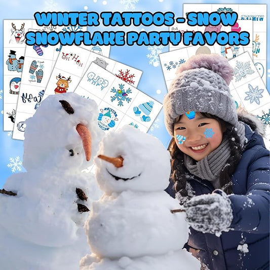 Winter Temporary Tattoos Stickers for Kids – 96PCS Snowflake, Penguin, Snowman, and Reindeer Tattoos for Christmas Birthday Party Favors, Decorations, Supplies Holiday Classroom Prizes Gifts Rewards