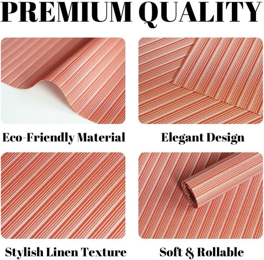 Placemats Set of 4 Vinyl/Plastic Woven Place Mats for Kitchen Table Indoor/Outdoor Washable Placemat Wipeable Dining Table Mats (Red Stripes,4)