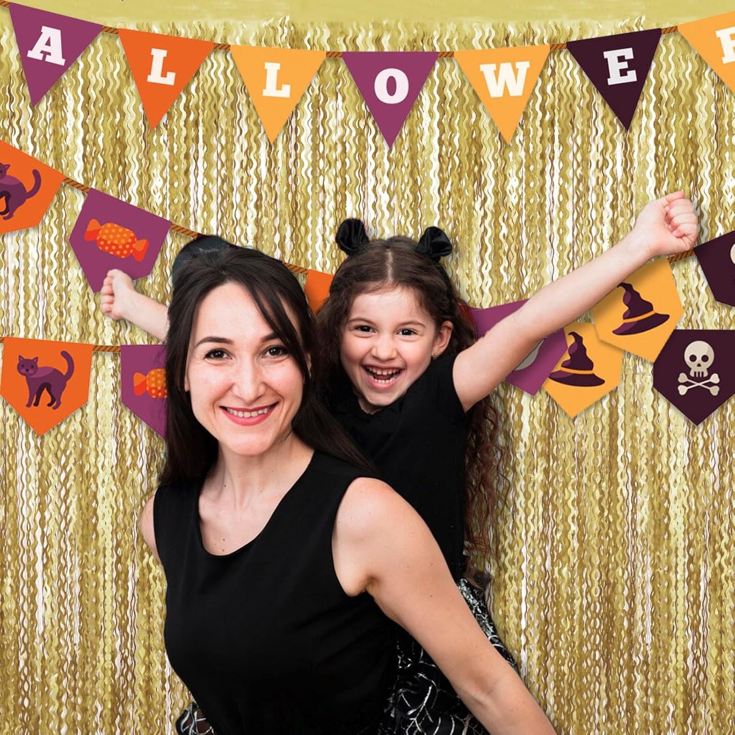 4 Pack Light Gold Fringe Curtain Backdrop 3.2Ft x 8.2Ft Metallic Tinsel Foil Fringe Streamers Background for Photo Booth Mother's Day, Easter, Carnival, Birthday, Wedding Party Decoration