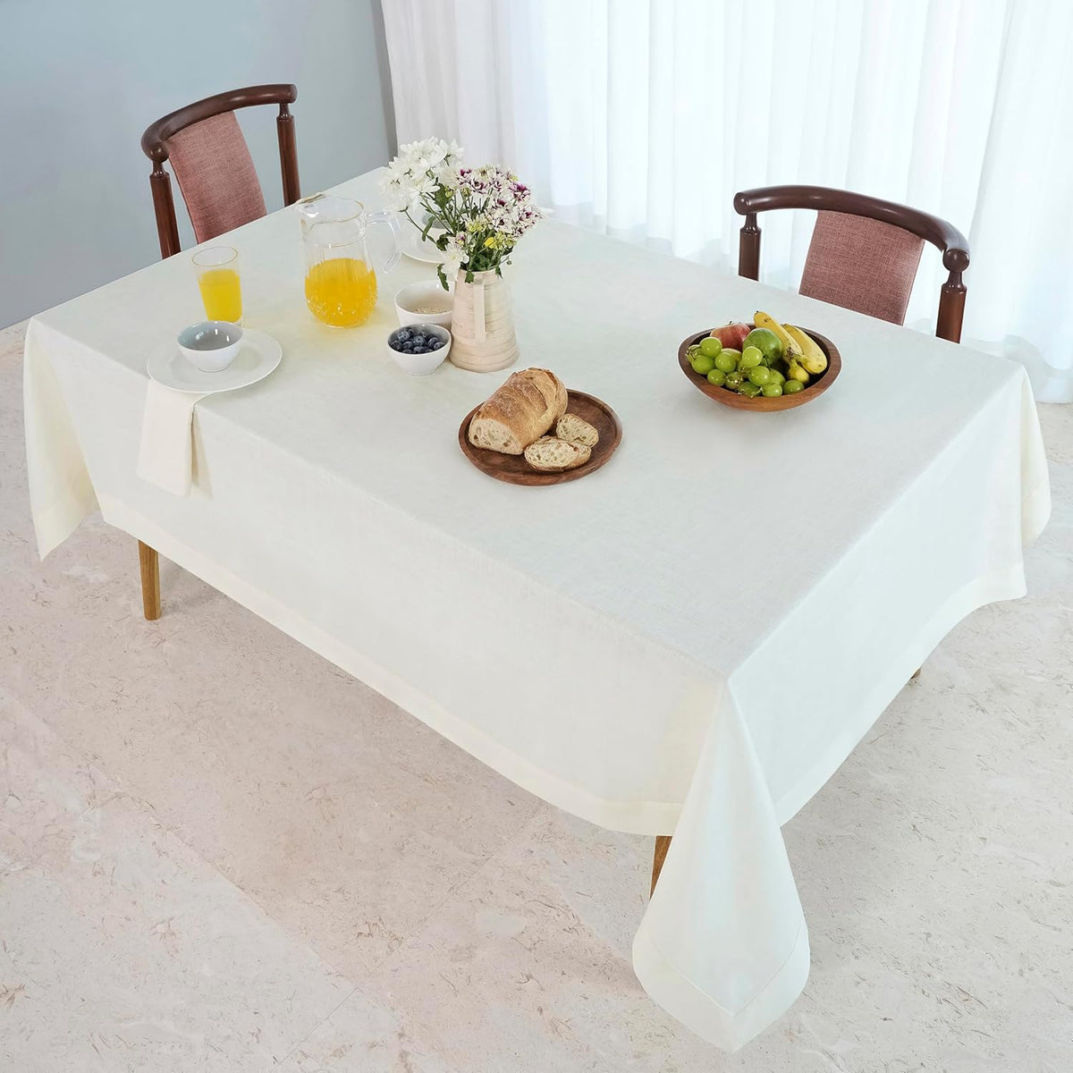 D'Moksha Homes Ivory Linen Tablecloth 60 x 120 Inch - 100% Pure Linen Tablecloth for Rectangle Tables - Machine Washable Table Cloth for Fall, Autumn and Halloween