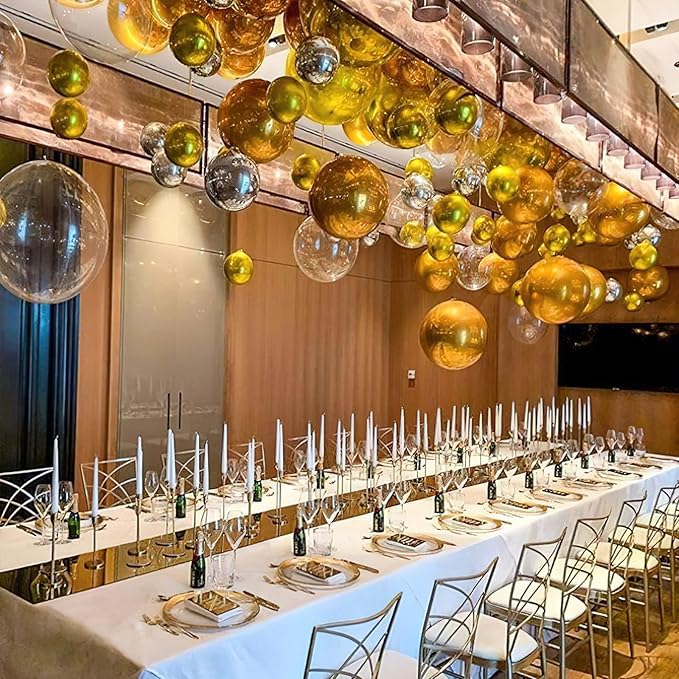 PartyWoo Metallic Gold Foil Balloons 20pcs Different Sizes Pack of 22 15 10 Inch Large Round Foil 4D Inflatable Mirror Ball Mylar Balloons for Graduation Birthday Baby Shower Party Decorations