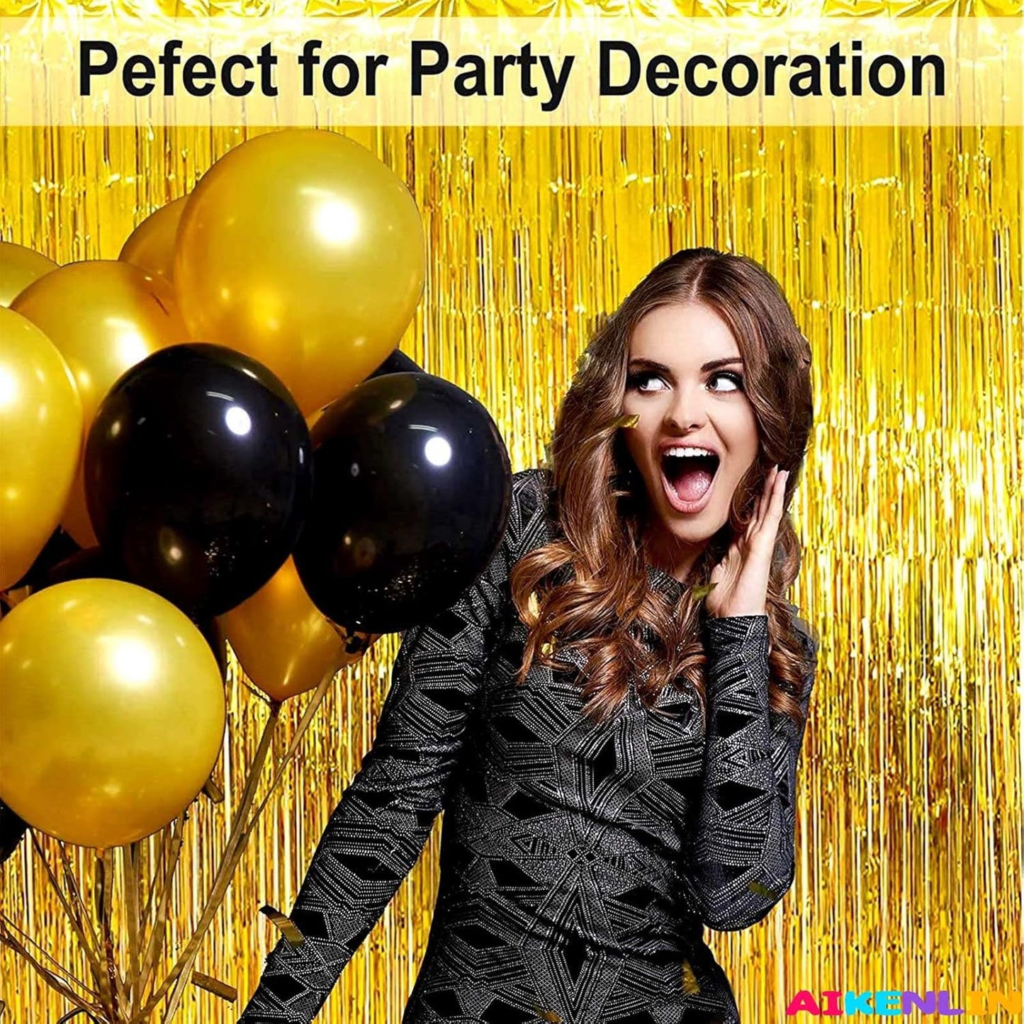 4 Pack 3.3Ft x 6.6Ft Gold Foil Fringe Curtain Backdrop, Metallic Tinsel Foil Fringe Streamers Curtains Background for Photo Booth, Birthday, Wedding, Halloween, Christmas Party Decoration