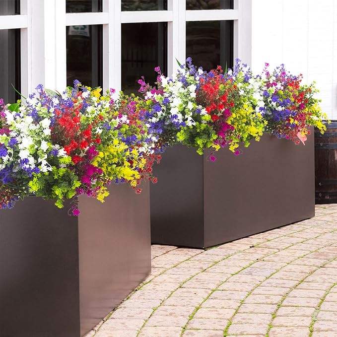 Grunyia Artificial Flowers 12 Bundles – UV Resistant Outdoor Fake Flowers for Garden, Porch & Window Box Decor