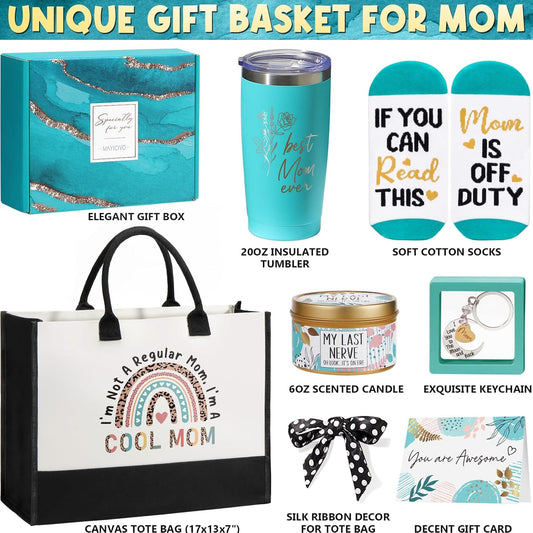 MAYICIVO Best Mom Christmas Gifts from Daughter Son kids, Birthday Gift Basket for Mom Women Mother-in-Law Mama Mothers Day Gifts New Mama Gift for Women Wife from Husband w/Canvas Tote Bag Tumbler
