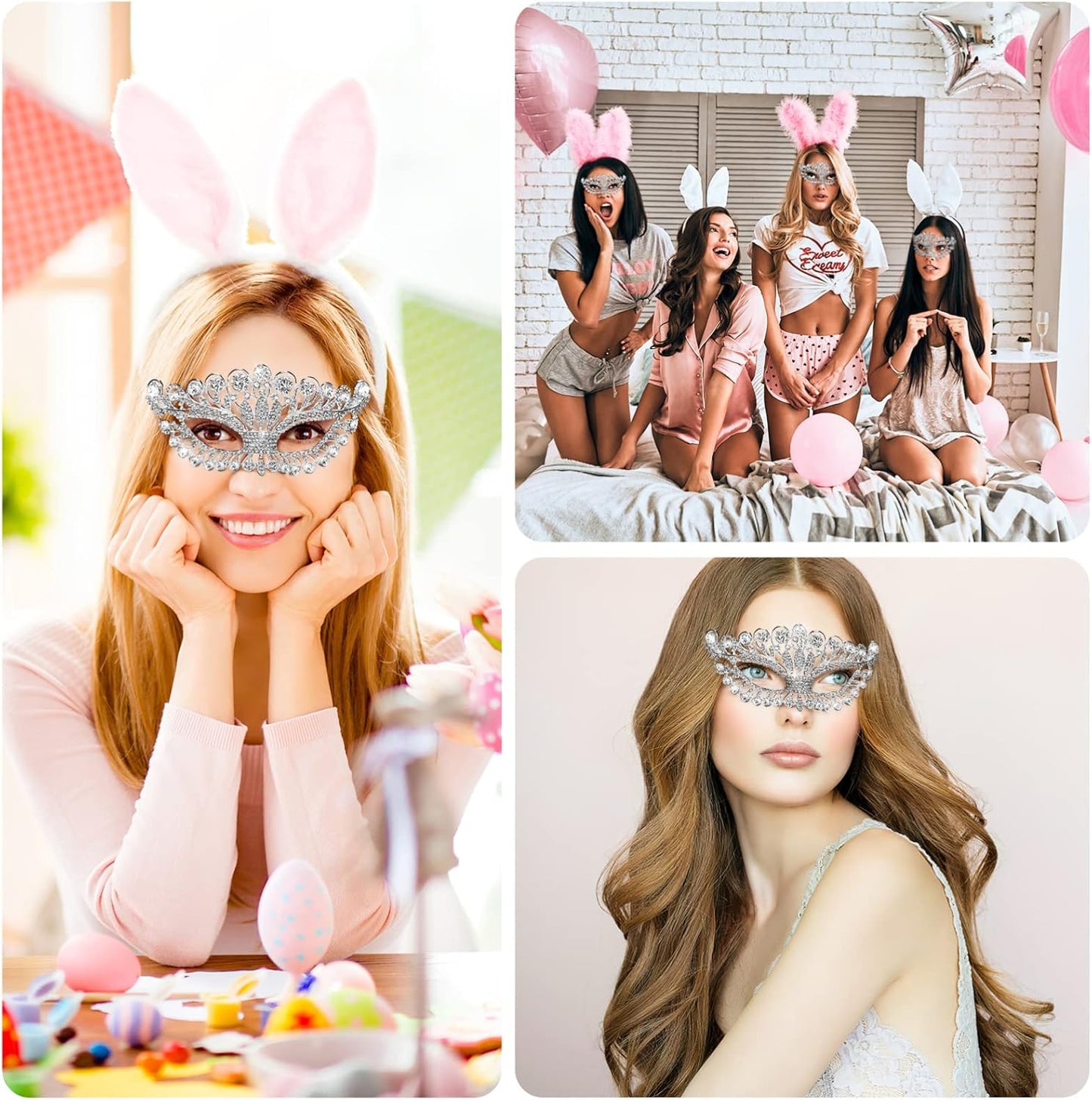 Toyvian Costume Mask Shiny Rhinestones Masquerade Mask Evening Prom Venetian Mardi Gras Party Mask for Women Girls White Decor