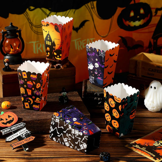 50 Packs Halloween Popcorn Boxes - Small Pop Corn Bags for Halloween Elements, Candies Snack Containers for Party Decoration, Cardboard Popcorn Holders for Carnival Night