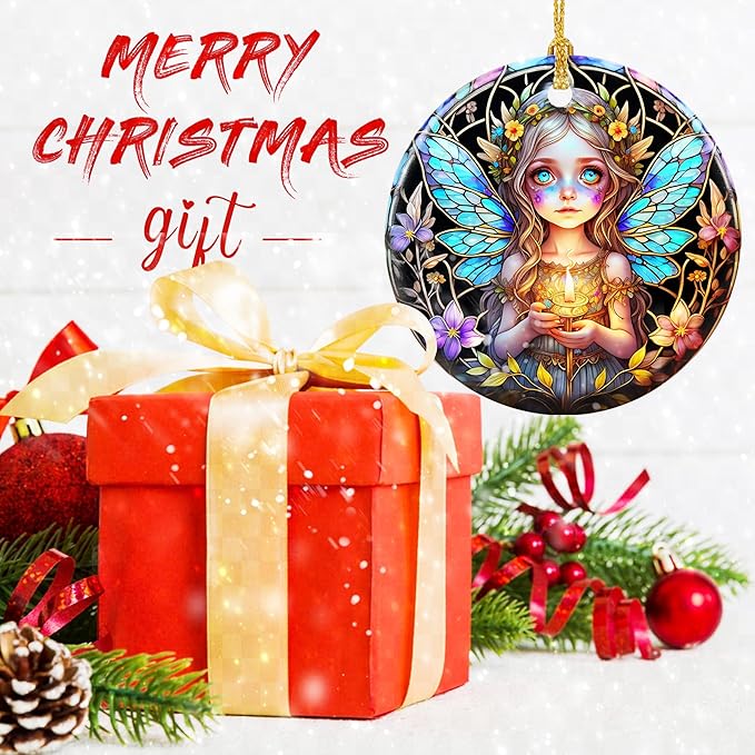 Stained Ceramic Fairy Ornament - Fairy Christmas Ornaments - Christmas Tree Ornaments - Christmas Decorations - Fairy Decor for Office, Room, Home - Holiday Present Ideas - A