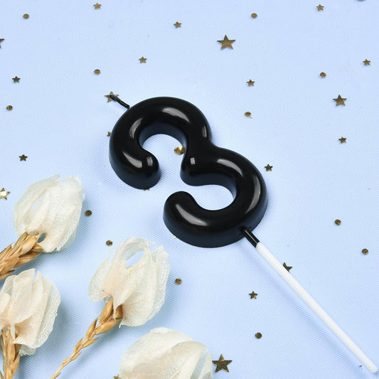 PHD CAKE 2.76 inch Classical Black 3 Number Birthday Candles, Black Number Candles, Cake Number Candles, Party Celebration