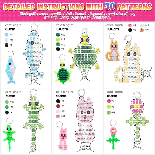 Funtopia Beads for Crafts, Pony Keychain Making Kit, Pets Art Crafts for Kids Beginners, Birthday Party DIY Craft for Girls Boys (1500 Beads, 30 Designs)