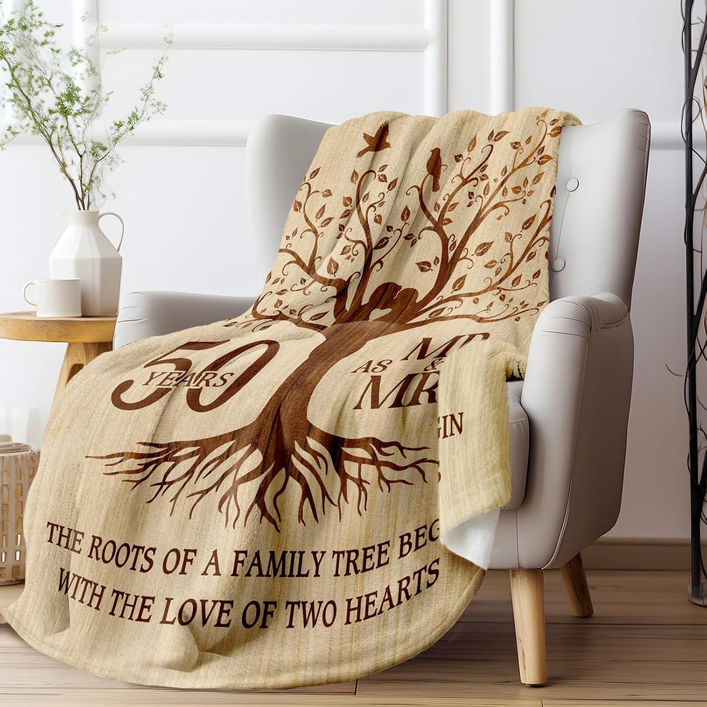 Happy 50th Anniversary Wedding Gifts, Flannel Soft Blanket Decor, Golden 50th Anniversary Romantic Gifts for Couple Parents, 50 Year Wedding Anniversary Decorations - 50x60 inches