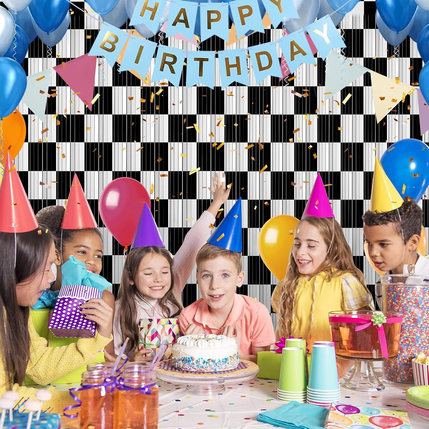 Crosize 3 Pack 3.3 x 9.9 ft Black & White Foil Fringe Curtains Party Decorations, Black & White Tinsel Curtain Backdrop for Parties, Door Streamers, Glitter Streamer Backdrop for Birthday Decoration