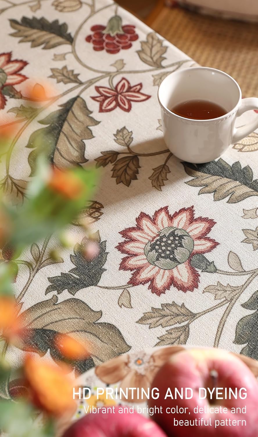 ISAENNE Designer Provence Floral Small Rectangular Tablecloth,Linen Colorful Washable Indoor Table Cloth,Durable Decor Tablecloths for Dining Thanksgiving Kitchen Christmas,55"*71"-Ratina