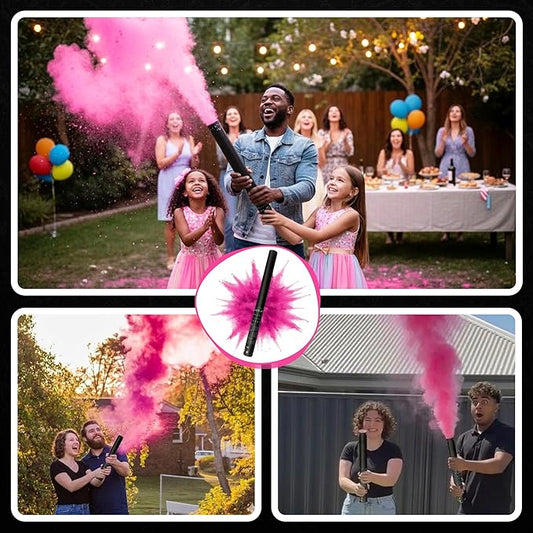 Ultimate Confetti – Handheld Gender Reveal Powder Cannon 24” Pink – Non-Toxic Food-Grade Powder Popper Cannon – Pre-Filled, Leak-Resistant Single-Use Cannon – 15–25 ft Outdoor Photo-Ready Explosion