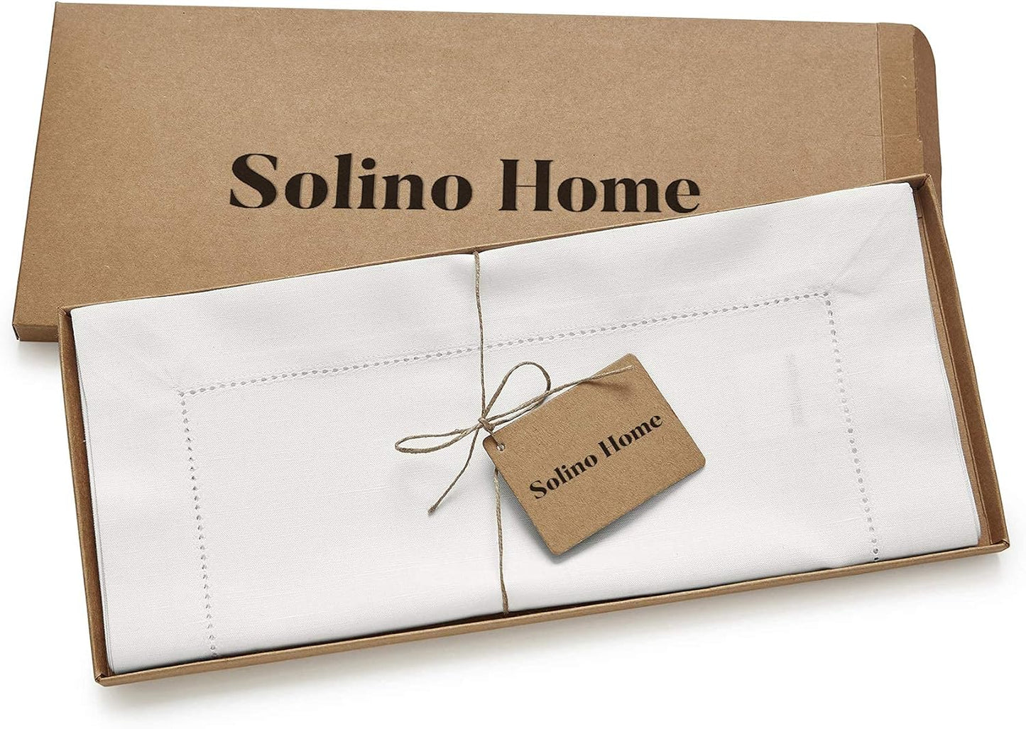 Solino Home White Table Runner 36 Inches - Cotton Linen Hemstitch Coffee Table Runner 14 x 36 Inch Ideal for Dresser Tables - Fall, Autumn, Halloween, Thanksgiving, Christmas, Holiday