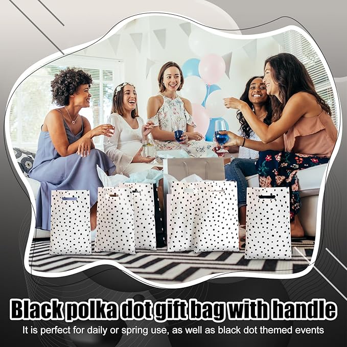 Epakh 100 Pcs Black Polka Dot Gift Bags Bulk Plastic Party Favor Bags with Handles Modern Art Candy Treat Goody Wrapping for Baby Shower Wedding Birthday Party Supplies