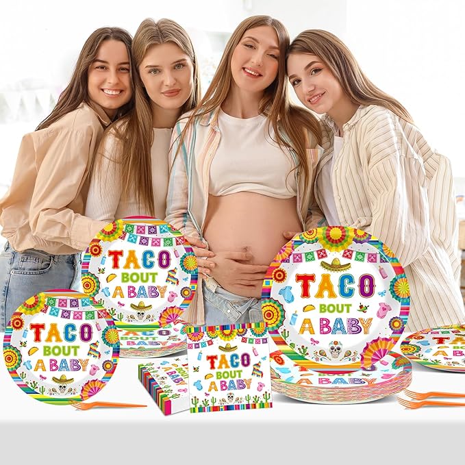 96Pcs Taco Baby Shower Party Supplies Taco Bout A Baby Paper Plates Napkins Dia De Los Muertos Mexican Fiesta Party Decorations Day of The Dead Dinnerware Favor Boys Girls Tableware Serves 24