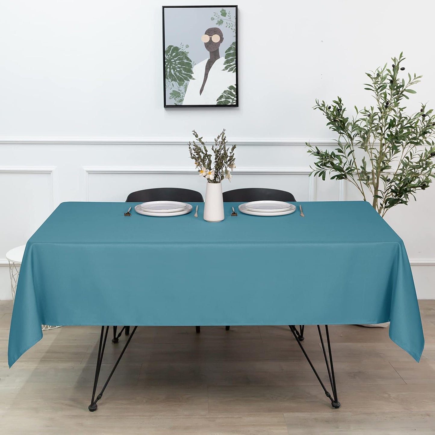 sancua Square Tablecloth - 54 x 54 Inch - Stain and Wrinkle Resistant Washable Polyester Table Cloth, Decorative Fabric Table Cover for Dining Tables, Buffet Parties and Camping, Teal