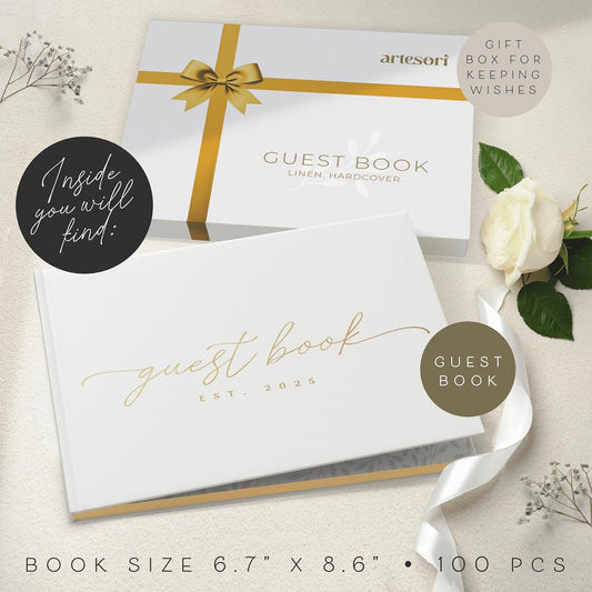 ARTESORI Personalized 2025 Wedding Guest Book for Reception — Guestbook to Sign in, Elegant Baby Shower Guest Book for Party & Birthday — Photo & Polaroid Guest Book for Wedding & Bridal Shower