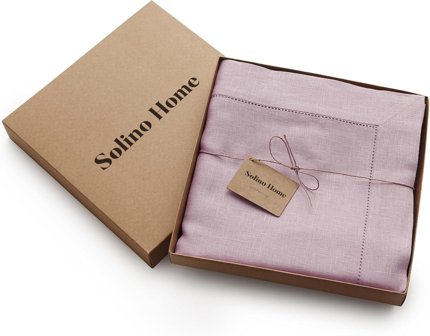 Solino Home Lilac Linen Tablecloth 60 x 132 Inch - 100% Pure Linen Hemstitch Table Cloth for Rectangle Tables - Classic Hemstitch, Machine Washable Tablecloth for Fall, Autumn, Thanksgiving, Christmas