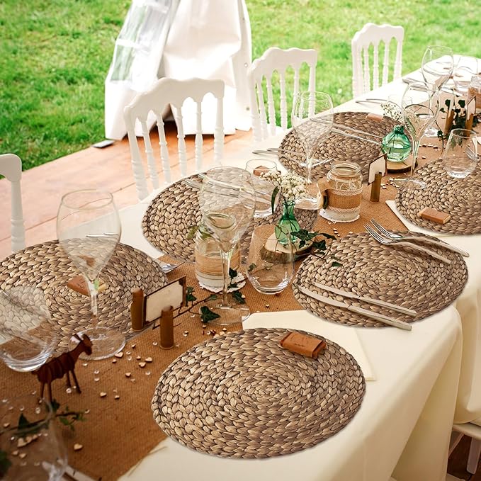 Sinmoe 100 Pack Disposable Paper Placemats Bulk 13 Inch Paper Charger Place Mat Party Charger Plates Table Place Mats for Dinner Wedding Birthday Baby Shower Spring Dining Tableware(Woven)
