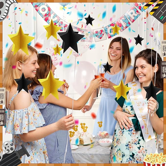 70 Pcs Black and Gold Star Centerpieces Black and Gold Party Birthday Decorations 3D 2025 Graduation Table Decor 3 Sizes 8" 5" 3" Red Carpet Film Show Theme Engagement Anniversary Supplies