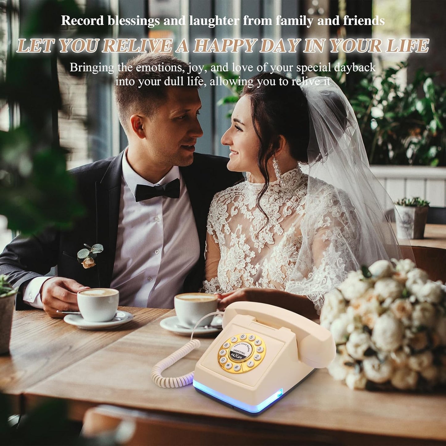 UKBW Audio Guest Book Wedding Phone, 32G Record Customized Audio Message with Guest Book, Retro Style Audio Guestbook for Birthdays Parties Confessions Special Occasions, Beige
