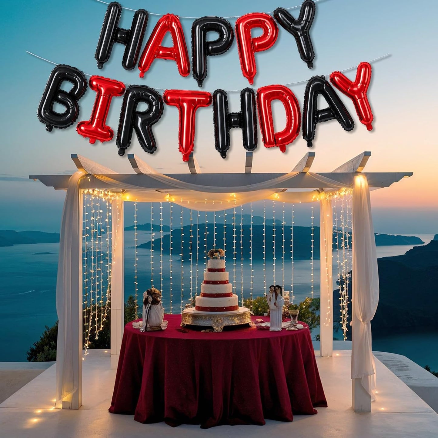 Happy Birthday Banner - 16 Inch Foil Red and Black Balloons, Self Inflating Letter Balloons for Boys Girls Party Decorations Supplies