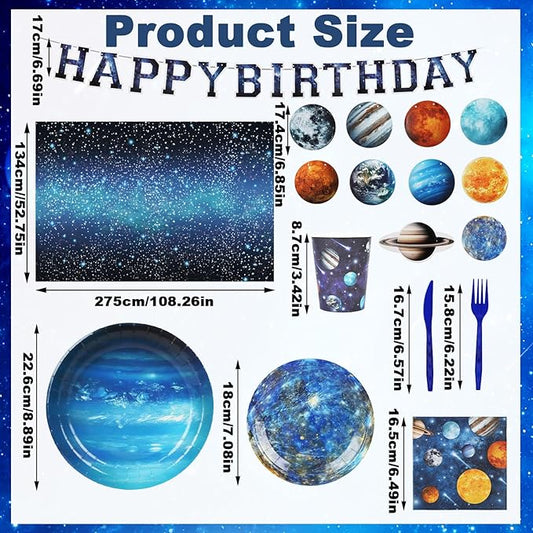 182pcs Outer Space Theme Birthday Party Supplies,Galaxy Planet Outer Space Paper Plates and Napkins Kit,for Solar System Planets Baby Shower Birthday Party Decorations,Serves 30
