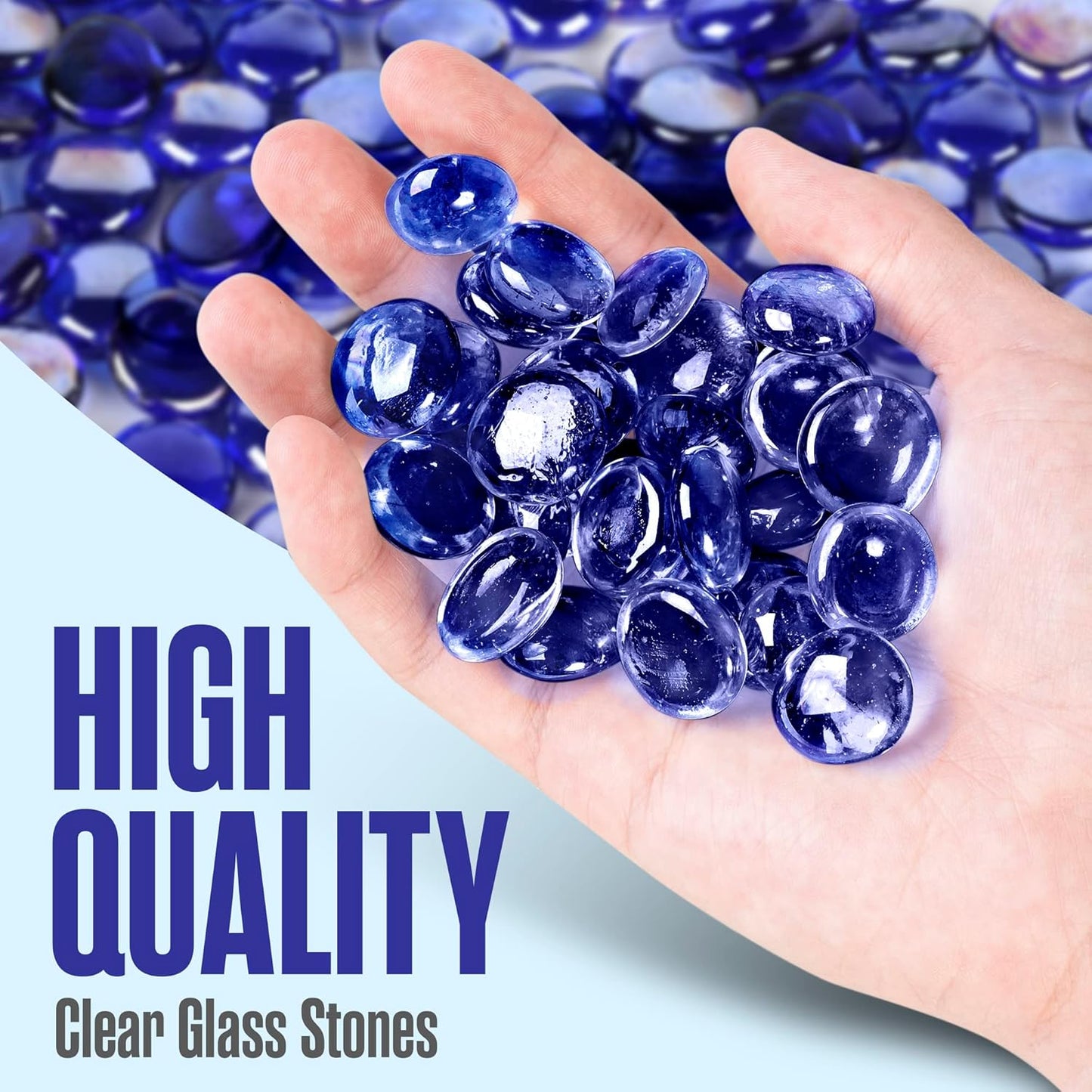 Houseables Glass Beads for Vases, Marbles for Vases, Glass Marbles, Filler, Blue Beads, Flat, Blue Gems, Crafts, Pebbles, Stones, Decorative Rocks, Plants, Florist, Floral, Fishbowl, 10 LBS, 1000PC