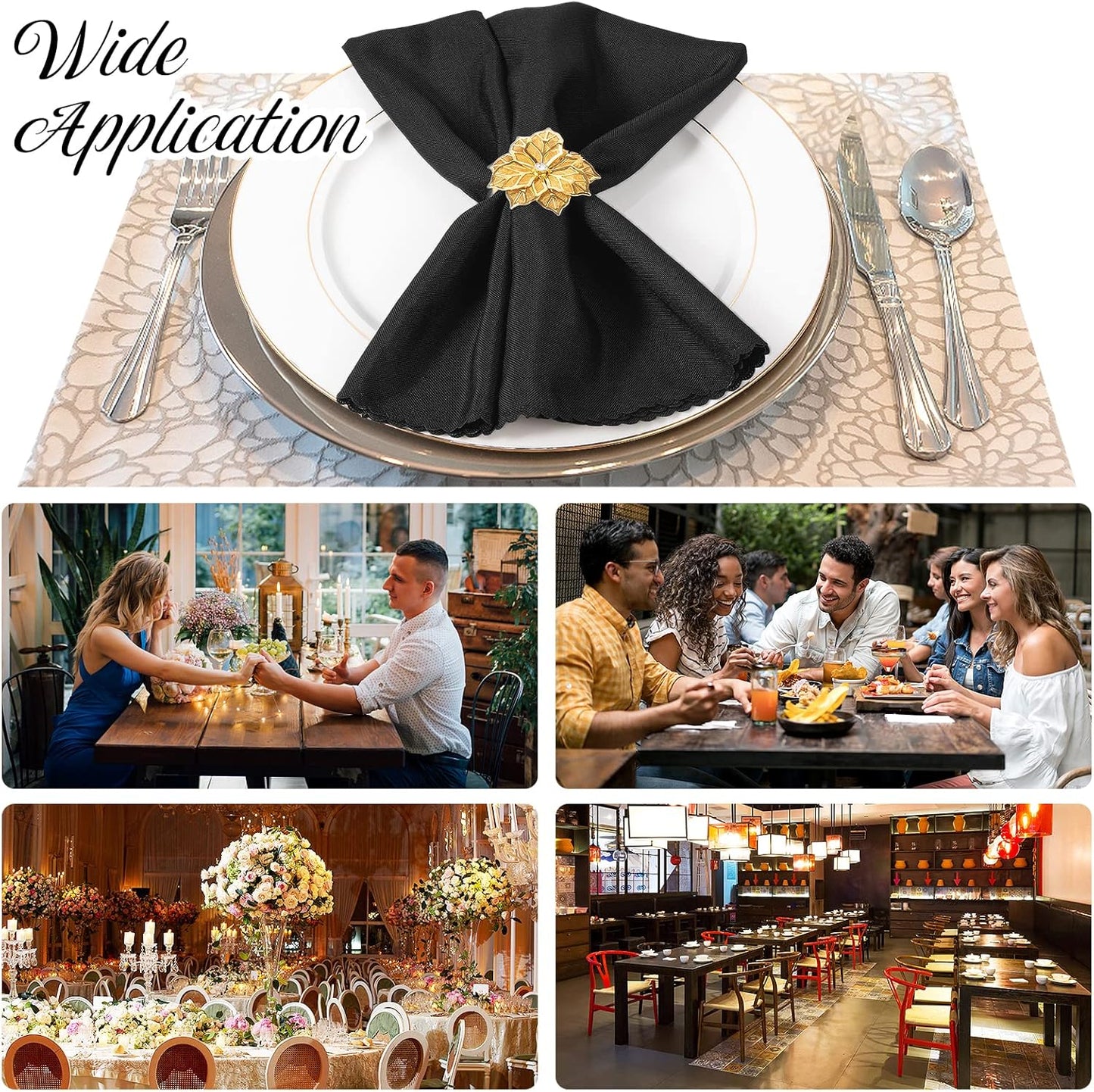 Napkin Rings- Gold Flower Napkin Holder Metal Napkin Buckle for Holiday Party Dinner Wedding Dining Table Decoration (Set of 8)