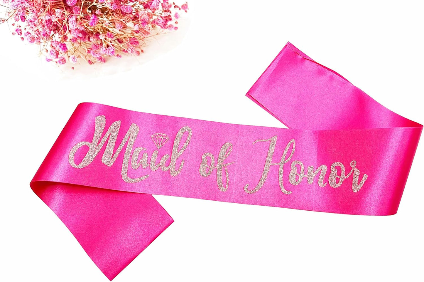Maid of Honor Sash, Hot Pink Sash with Silver Glitter Letter Bachelorette Party Sash for Bridal Shower Wedding Party Accessories Supplies Engagement Gifts
