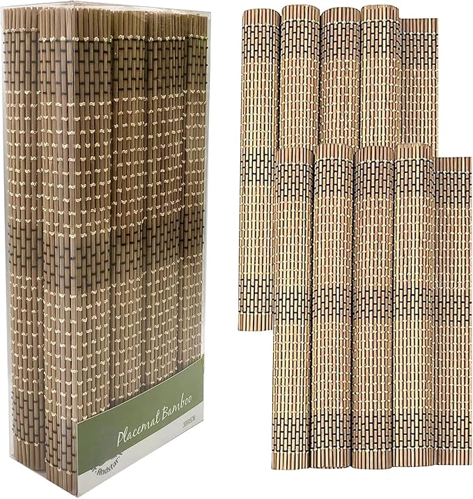 ANDSTAR Set of 8 Pcs Bamboo Placemats Natural Anti-Slip Bamboo Placemats Washable Heat-Resistant Table Mats for Dining Room and Kitchen (Brown+White+Black)