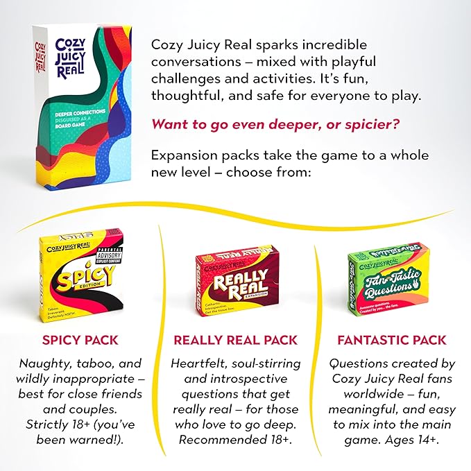 COZY JUICY REAL Deep Conversation Game - For Groups Adults Couples Families & Strangers, Really Lets Fun & Friendship Begin, 252 Cards Edition, Adult Couple Family Card Games Night, Tales For Humanity
