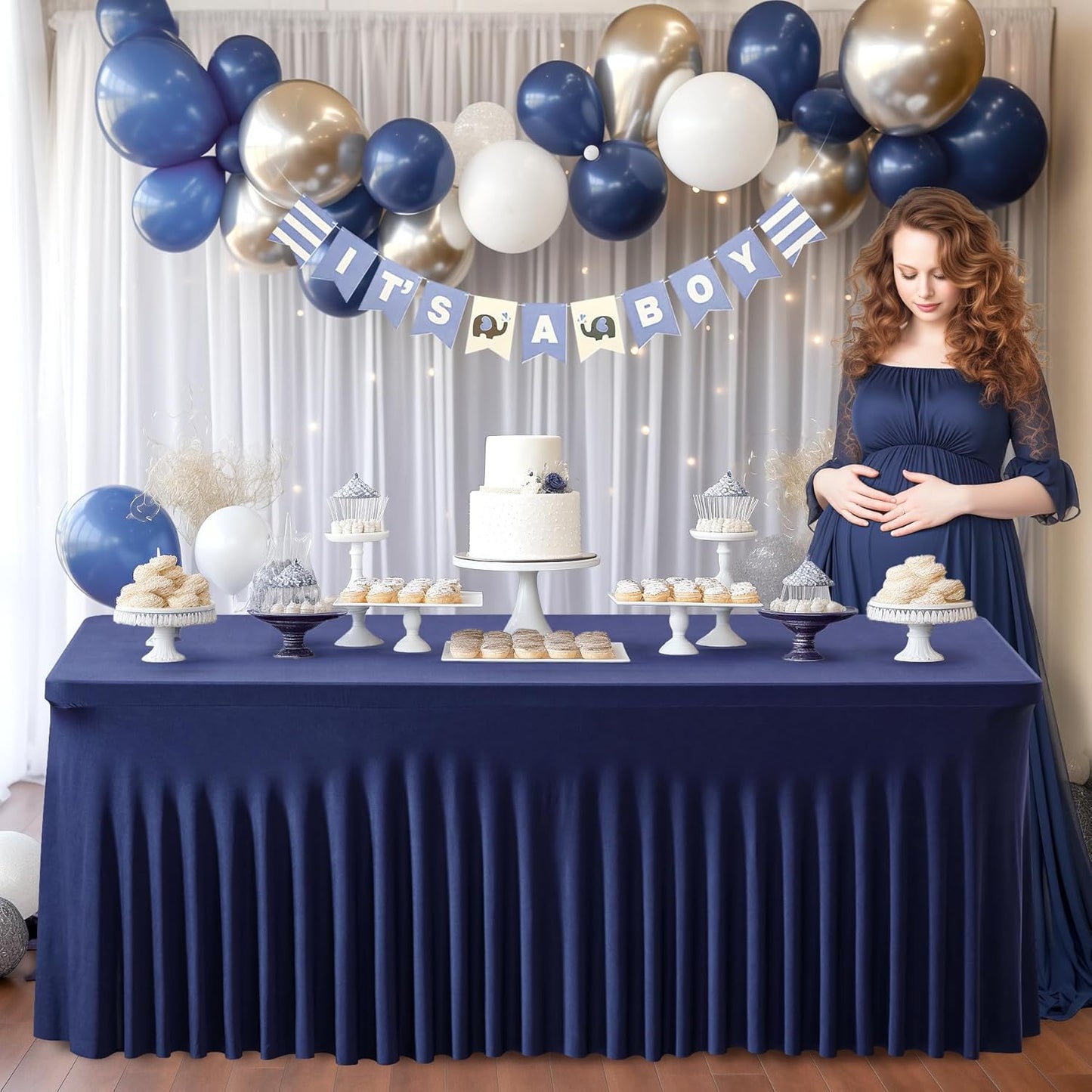 6 Packs Navy Blue Spandex Tableclothes for 6 Foot Rectangle Table, Spandex Table Covers 6FT Stretch Table Skirts Rectangle Wrinkle Free Fitted Tablecover for Event, Wedding, Banquet & Parties