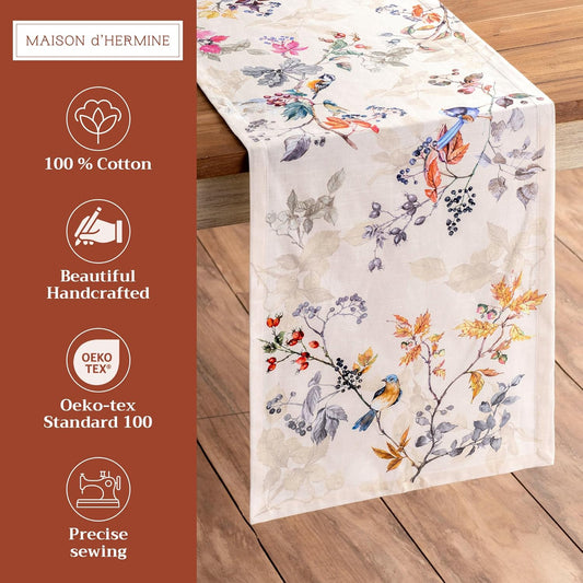 Maison d' Hermine Table Runner 100% Cotton Single Layer Table Runners 72 inches Long for Thanksgiving Christmas Decorations Home Kitchen Dining Party Wedding (Equinoxe - Beige, 14.5" x 72")