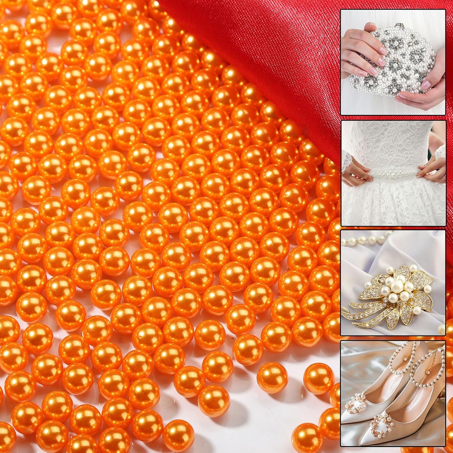 980pcs Undrilled Holeless ABS Faux Pearl Beads for Vase fillers, No Hole Round Pearls for Cosmetic Boxes, DIY Parts, Table Scatter, Wedding, Birthday Party Home Decorating (Orange, 8mm)