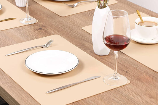 Wipeable Placemats Leather Table Mats Waterproof Heat-Resistant Easy to Clean for Dining Table Set Kitchen Table (4, Buff)