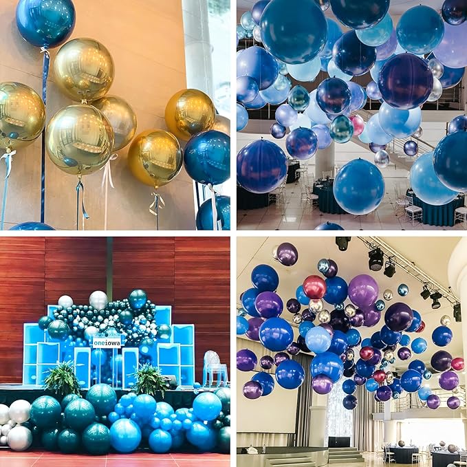 PartyWoo Light Blue Foil Balloons 6pcs 22 Inch Large Round Foil Big Giant 4D Jumbo Inflatable Mirror Ball Mylar Balloons for Graduation Men Birthday Baby Shower Gender Reveal Party Decorations