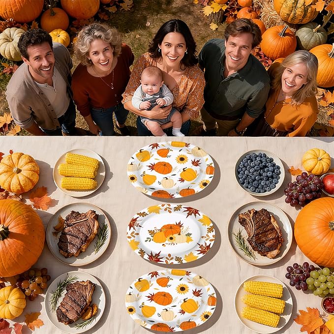 Grencian 50Pcs Fall Oval Paper Plates 10" x 12" Large Disposable Little Pumpkin Platters A Little Pumpkin Is On The Way Plates for Autumn Thanksgiving Holiday Birthday Baby Shower Party Decorations