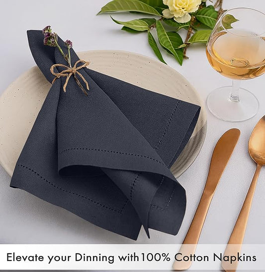 Ruvanti Cloth Napkins Set of 12, 100% Cotton High GSM 18x18 Inches, Hem Stitched Corners, Soft, Washable, Highly Durable & Absorbent, Perfect for Parties, Christmas, Thanksgiving Dinners – Ombre Blue