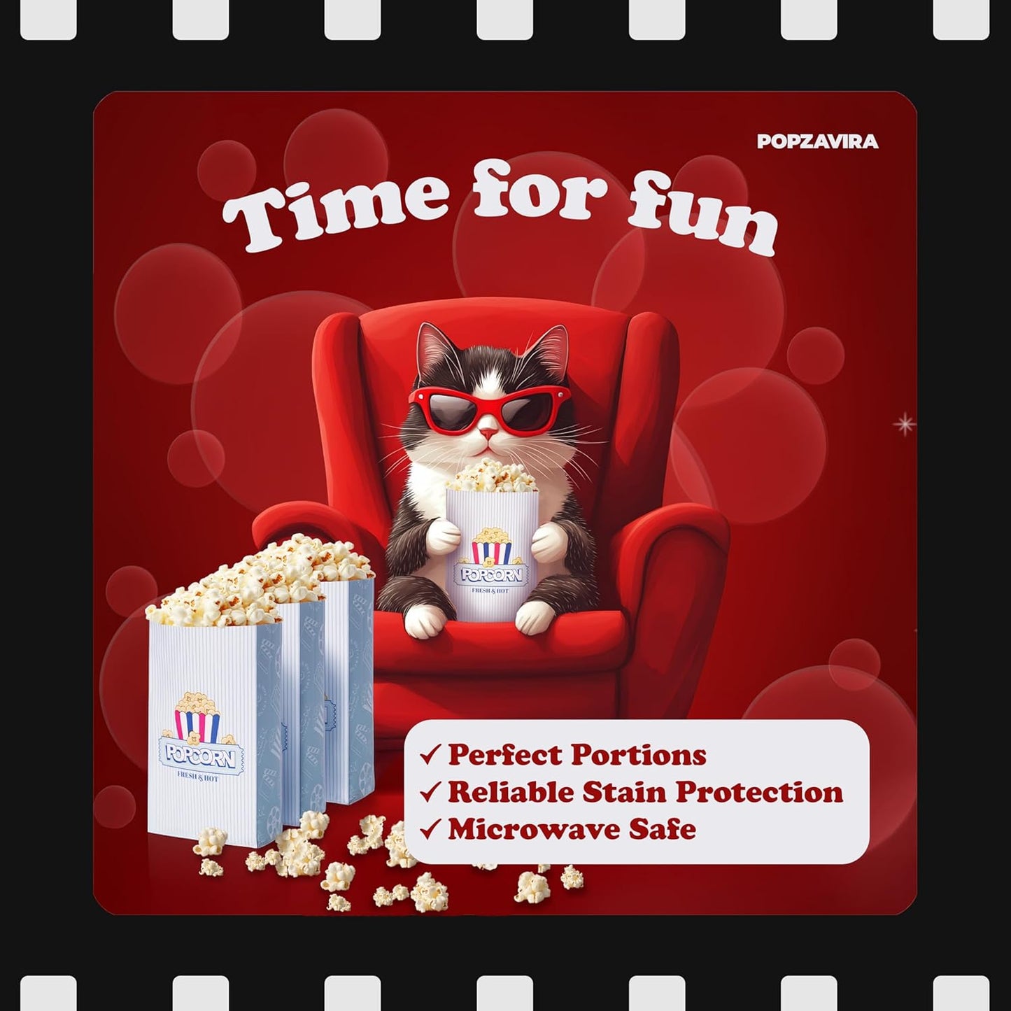 Upgrade Paper Popcorn Bags - Flat Bottom 2 oz 50 Pack - Vintage Style - Large for Party, Home, Movie Night, Carnival - Disposable Supplies