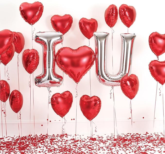 6 Pcs Red Heart Shaped Balloons Red Letters XOXO Valentine Day Balloons for Valentines Day Derations Bridal Shower Wedding Party Decorations