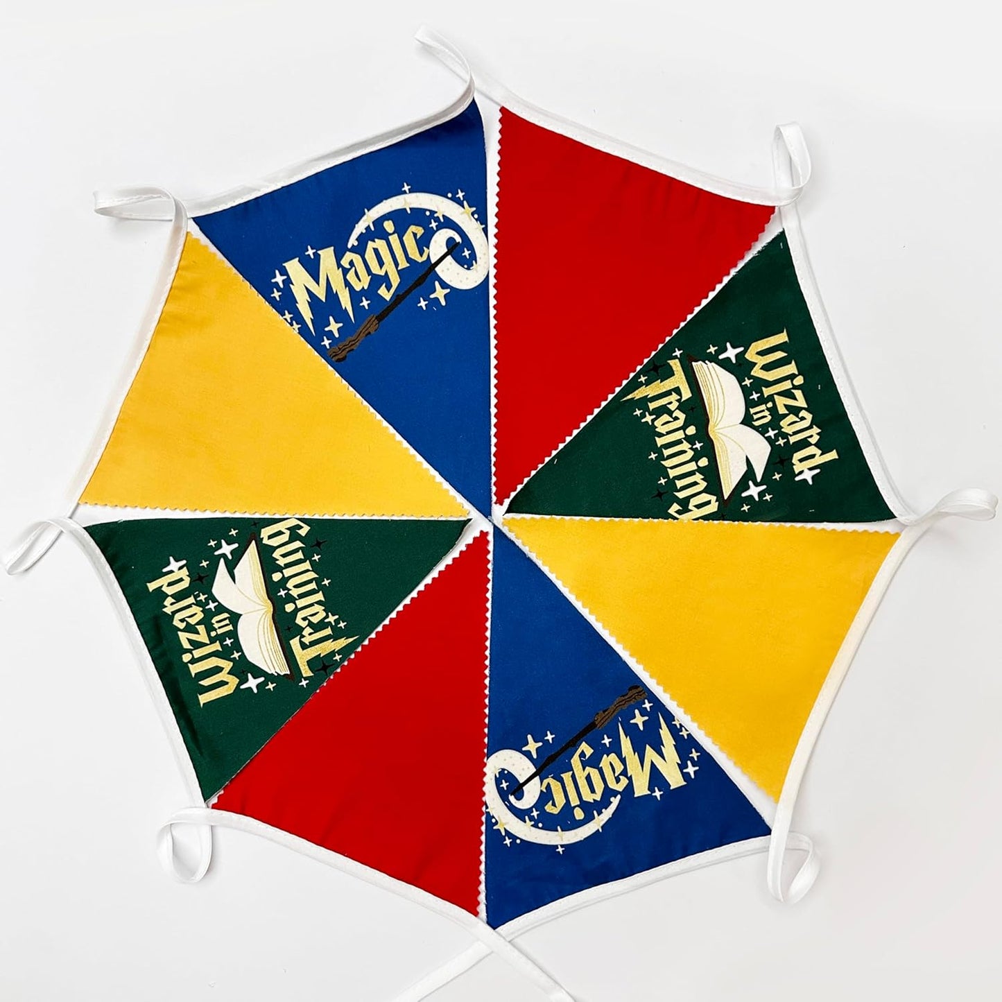 32Ft Wizard Party Decorations Red Green Blue Yellow Magical Triangle Flag Fabric Banner Pennant Garland Streamer for Wizard Birthday Magic Trianing Baby Shower Magical School Party Decor Supplies