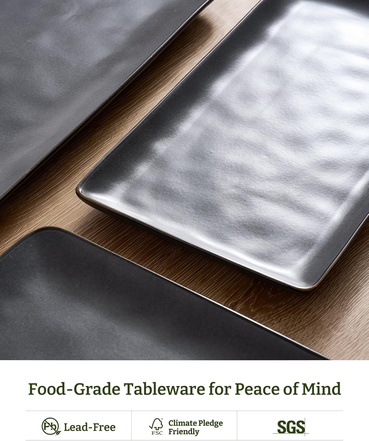 famiware Serving Platter, Rectangular 15.67/14.1/12.6inch Serving Dishes for Entertaining, Dishwasher Safe, Stoneware Serving Trays for Party, Food, Turkey, Snack, Cheese, Reactive Glaze, Matte Black