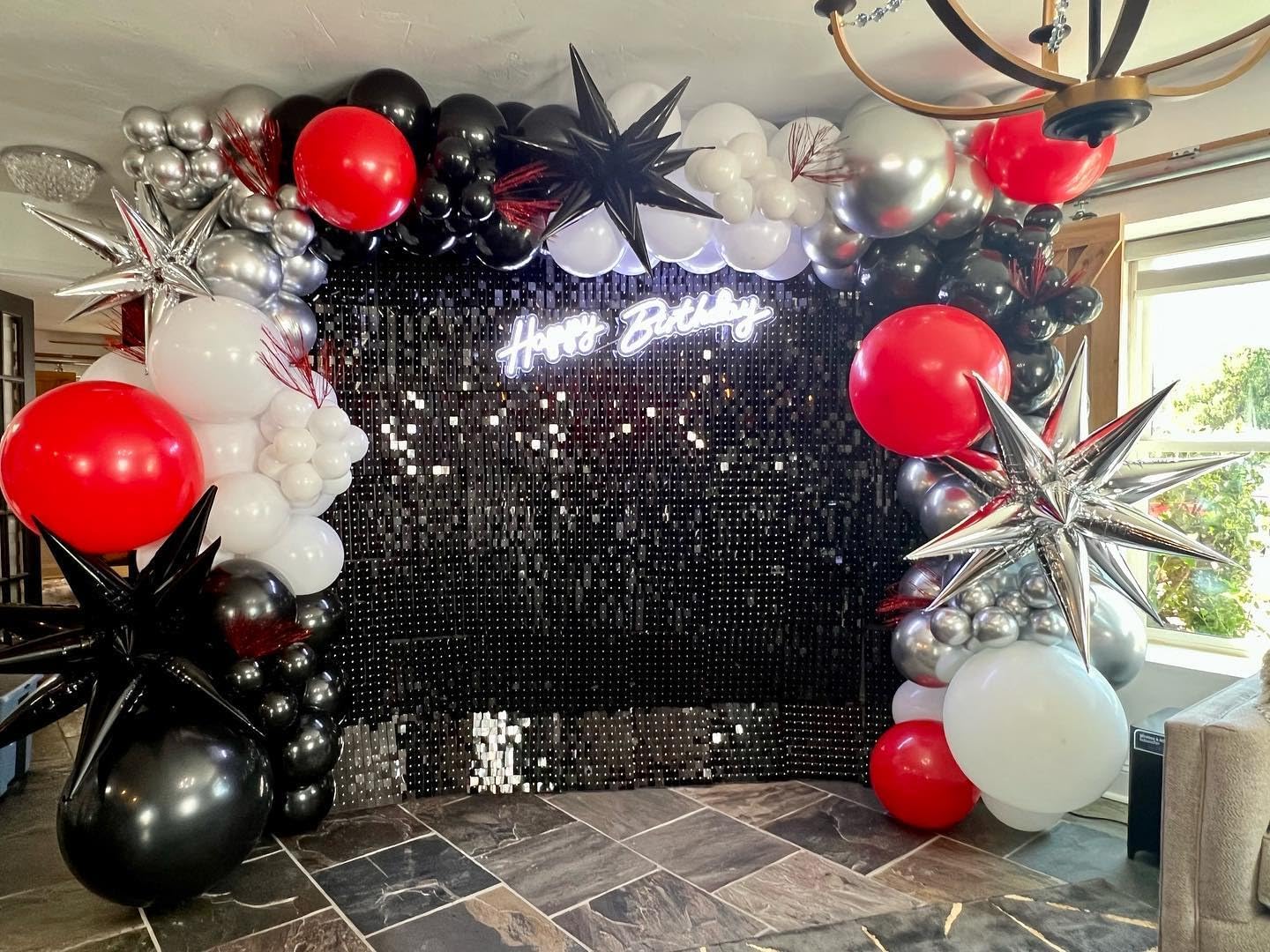 Red Black and White Balloon Arch Kit, ADOINBY 140Pcs Red and Black White Silver Garland kit, 18 12 10 5 Inch Different Size Balloons for Birthday Party Anniversary Racing Car New Year Prom Decorations